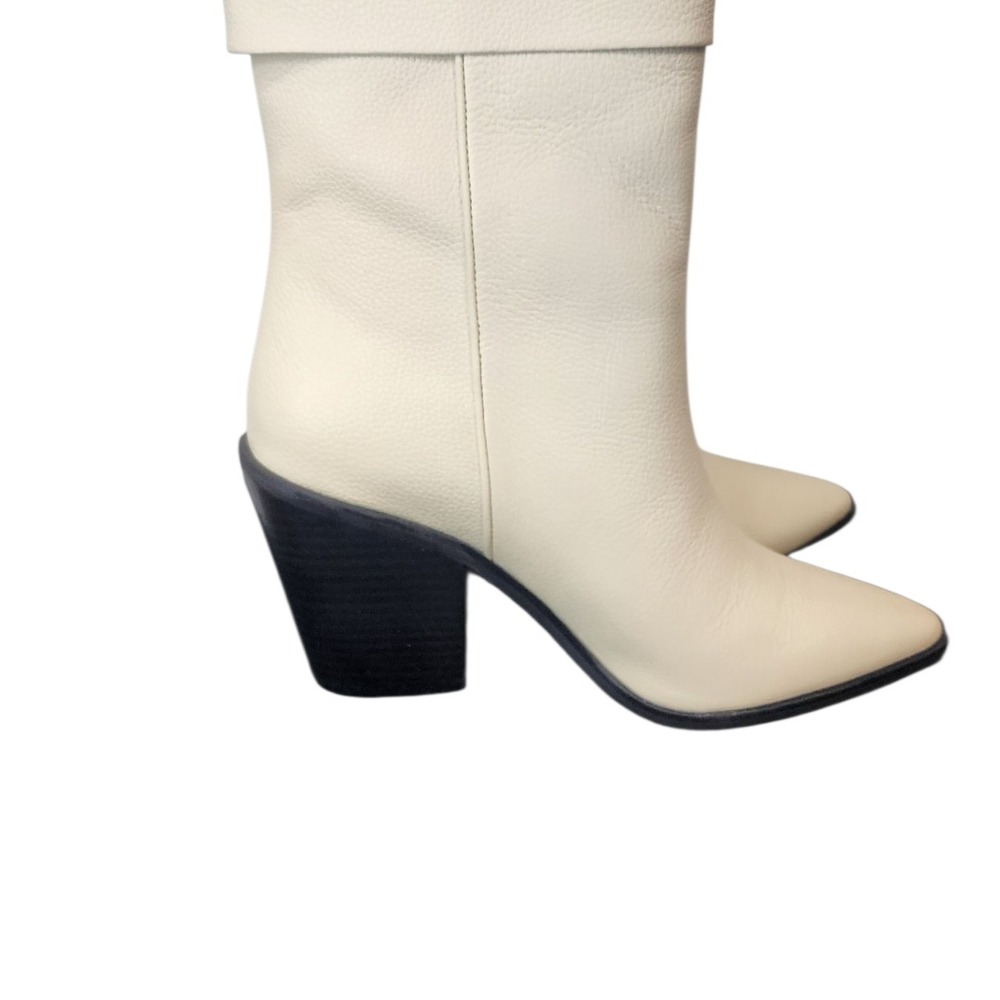 Lisa Vicky Women's White Leather Heeled Ankle Boots‎ Pointed Toe Modern